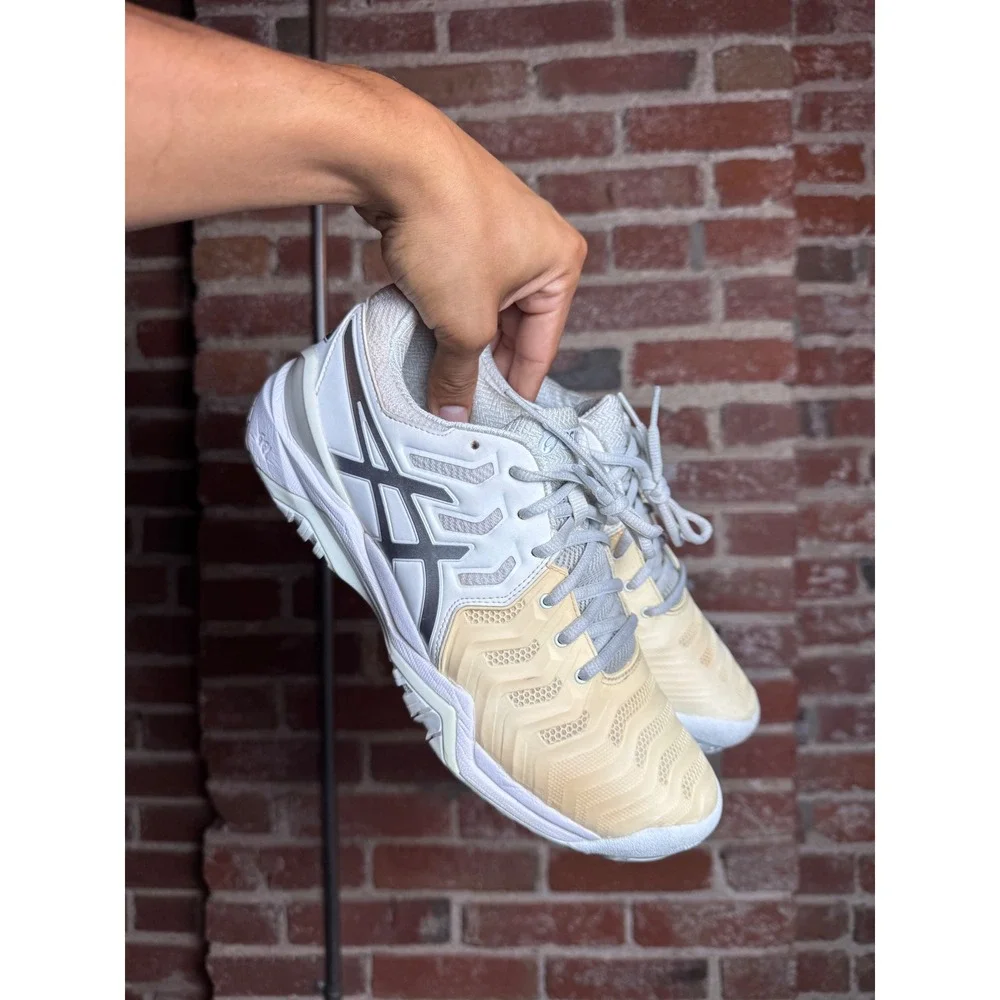 ASICS Gel Resolution 7 Womens 10 Mens 8.5 White Silver Tennis Shoes E751Y